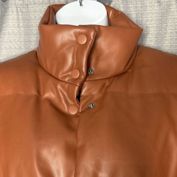 A New Day Faux Leather Cropped Puffer Jacket Brown Women’s Large - Picture 5 of 11